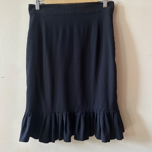 ESCADA VINTAGE 100% VIRGIN WOOL BLACK MIDI FLUTE SKIRT RUFFLE HEM MERMAID M-L - Picture 3 of 8